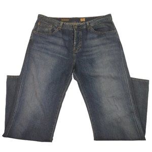 AG Adriano Goldschmied Symbol Jeans Straight Wide Leg Button Fly Blue Denim